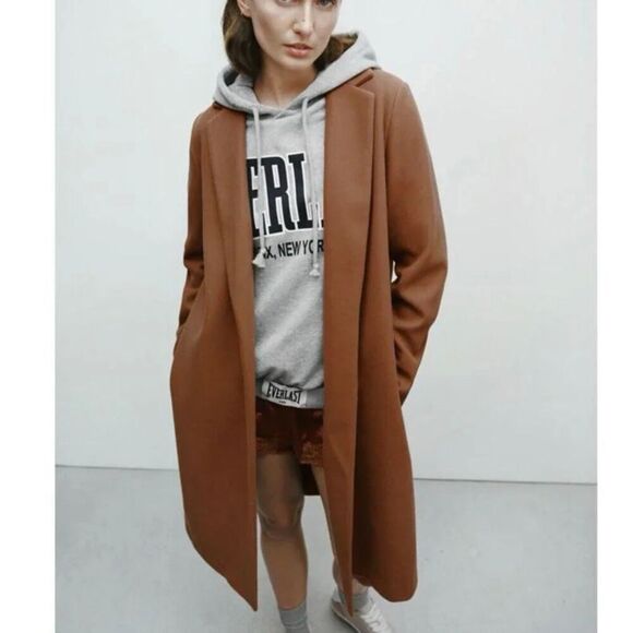 Zara Women's Lapel Collar Mid-Length Overcoat Brown Size S - Picture 1 of 8